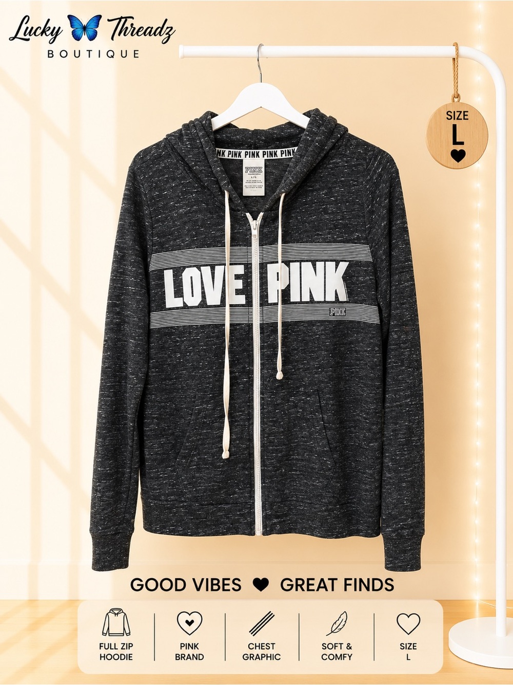 Victoria's Secret PINK Charcoal Gray Full-Zip Hoodie